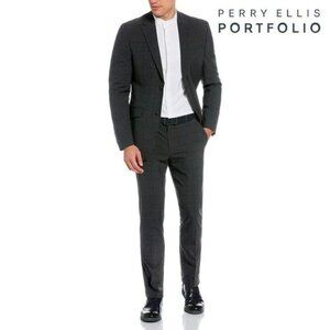 Perry Ellis Portfolio‎ Men's Tonal Plaid 2 PC Wool Suit Jacket Pants
